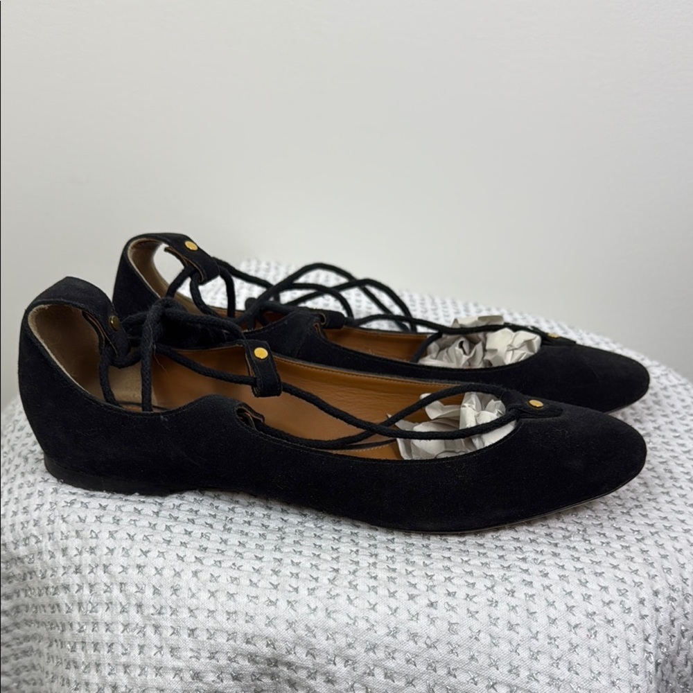 Chloe Black Suede Lace-Up Flats Excellent Condition sz 40